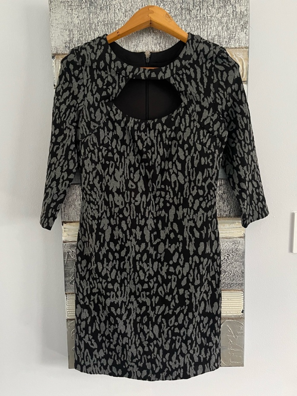 le chateau Black and Gray animal print Keyhole Sheath Dress